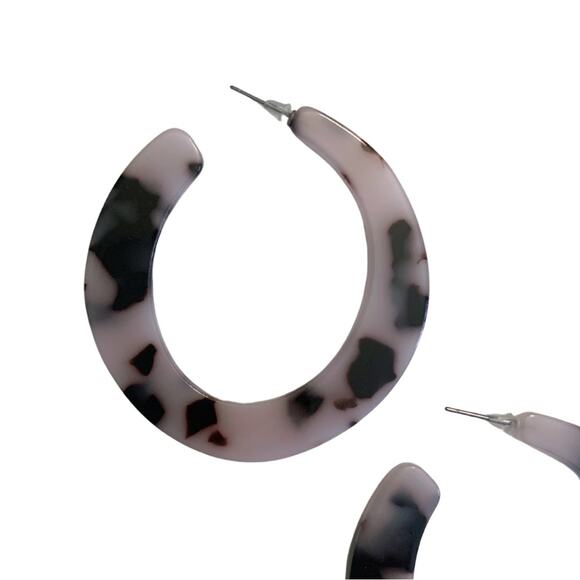 Large Gray Black Tortoise Shell Hoop Earrings Statement Bold Plastic Round Resin - Picture 2 of 6